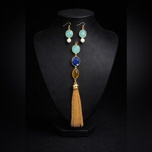 Tiger eye, Pearl, Lapis Lazuli, Green Aventurine tassel Necklace